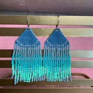 Handmade medium fringe bohemian tribal earrings brick stitch seed beads 11/ AA1
